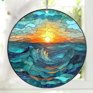 Sunrise On The Beach Suncatcher Ornament, Ocean Waves At Sunrise, Sunrise Lover Gift, Beach Suncatcher, Natural Gift, Beach Home Decor