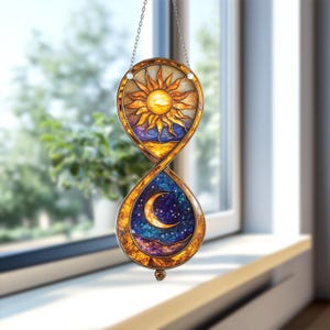 Sun & Moon Infinity Wall Art, Cosmic Timepiece Acrylic 2D Flat Window Hanging, Solar Lunar Design, Starry Sky Art, Boho Home Décor Gift