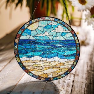 Ocean Beach Stained Glass Suncatcher Window Decor Gift for Nature Lovers