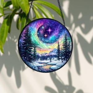 Handmade Aurora Borealis Stained Glass Suncatcher: Northern Lights Decor