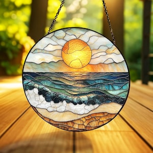 Beach Sunset Glass Suncatcher, Ocean Sunset Suncatcher, Beach Window Hanging, Beach Lover Home Decor, Beach Suncatcher, Summer Vibes Gift