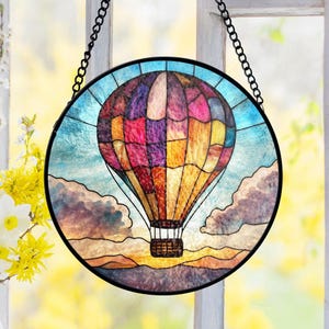 Hot Air Balloon Stained Glass Suncatcher, Colorful Sky Adventure Window Decor, Travel Dream Theme, Gift for Explorers & Dreamers