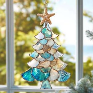 Coastal Beach Christmas Tree Suncatcher Acrylic Hanging