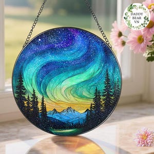 Stained Glass Aurora Borealis Suncatcher – Northern Lights Window Decor, Nature and Sky Lovers, Perfect Mystical Home Decoration