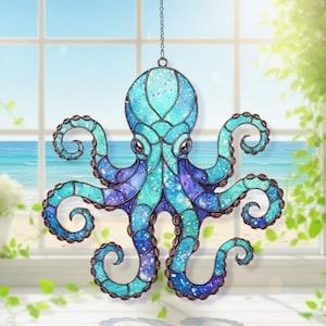 Octopus Acrylic Suncatcher, Tropical Octopus Window Decor, Marine Seahorse Lover Gift, Octopus Coastal Decor, Ocean Home Decor