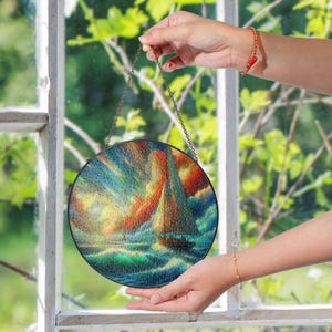 Clouds Coming Boho Suncatcher with Iridescent Sky Glow Sailing into Sunset