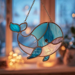 Whale Suncatcher Acrylic Suncatcher With Stained ACRYLIC Pattern Ocean Blue Window Hanging Sea Decor Gift For Home NOT GLASS